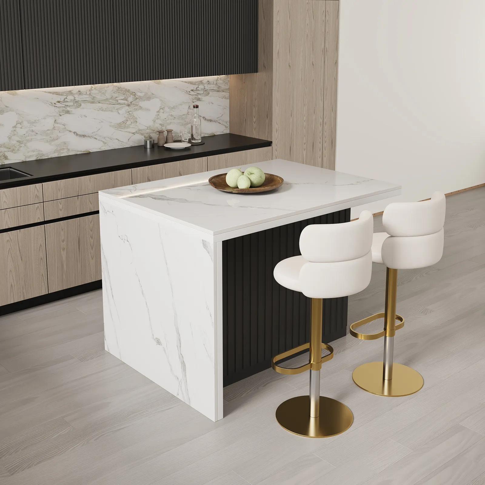 1270mm Modern Kitchen Island  Laminate & 2 Counter Stools Set Storage Cabinet