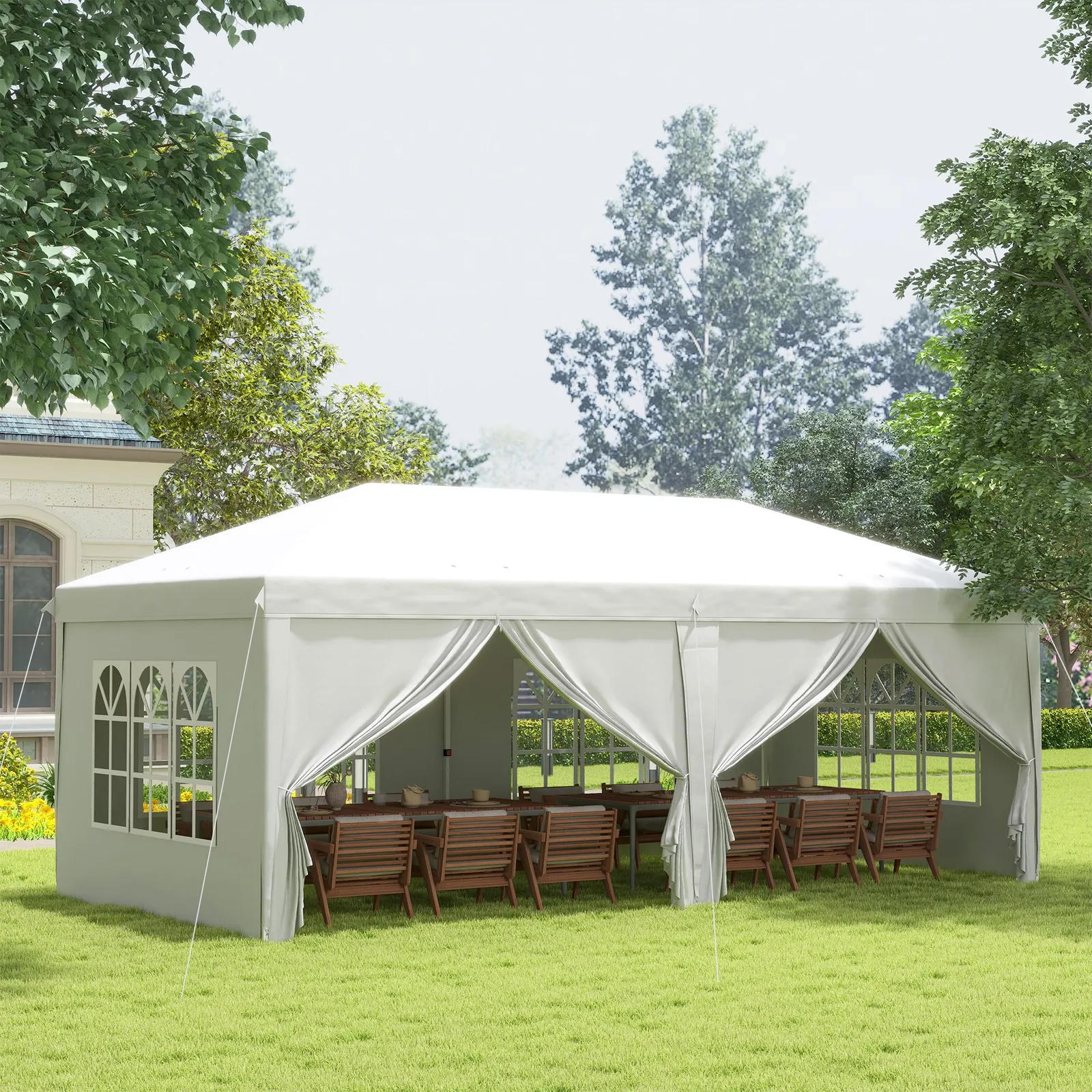 OUTSUNNY 3 x 6 m Pop Up Gazebo with Sides & Windows in White