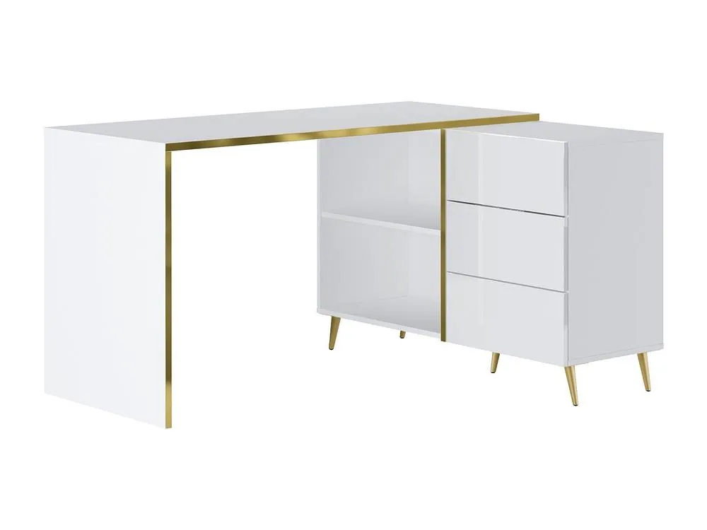 Vente-unique Corner Desk With Drawers & Open Compartments - Gloss White & Gold 4