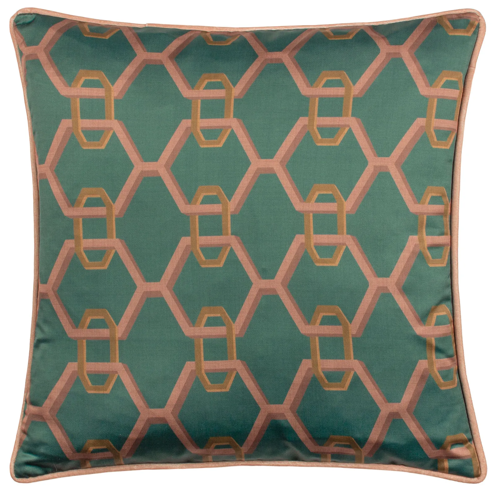 Paoletti Carnaby Chain Geometric Satin Cushion in Teal 2