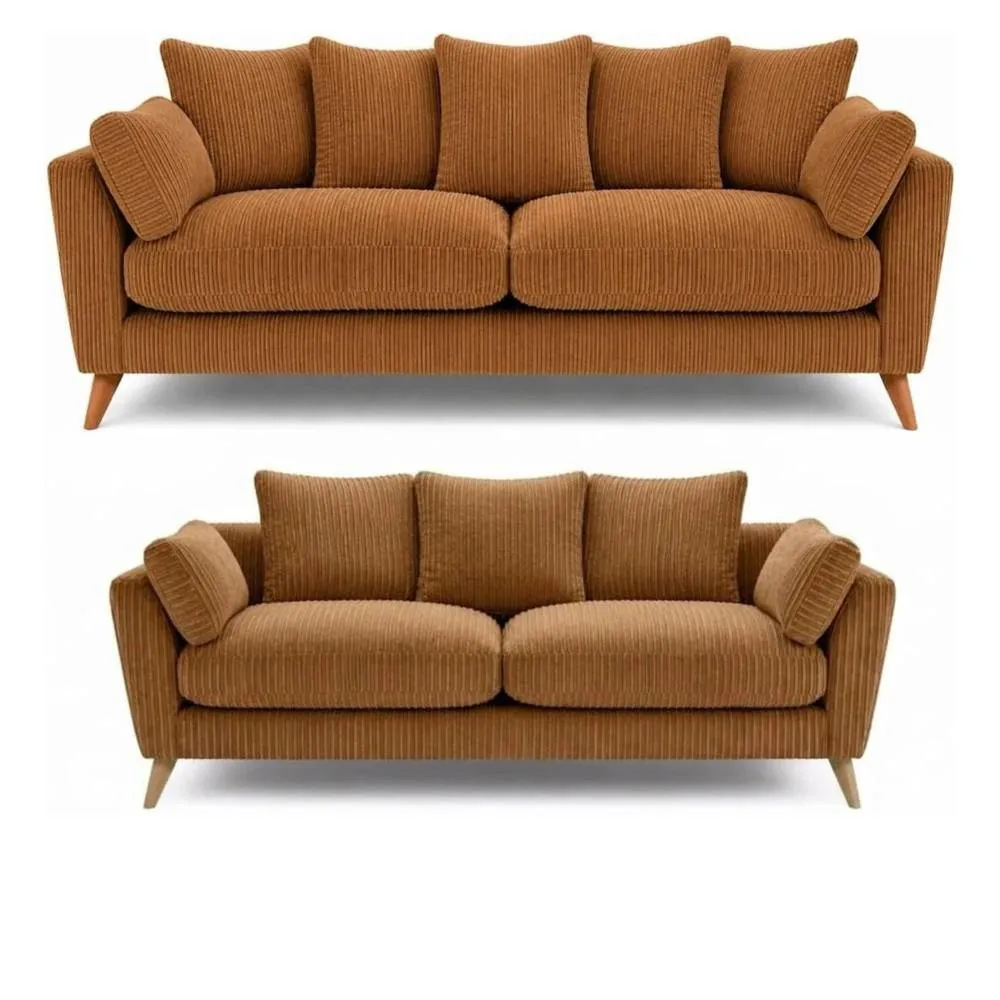 Bliss Furniture Harlow Jumbo Cord 3+2 Seater Sofa Set, Modern Tan Beige