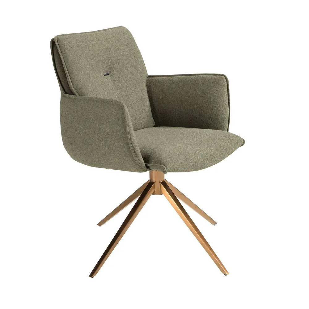 Angel Cerda Olive-Green Fabric Swivel Dining Chair in Green