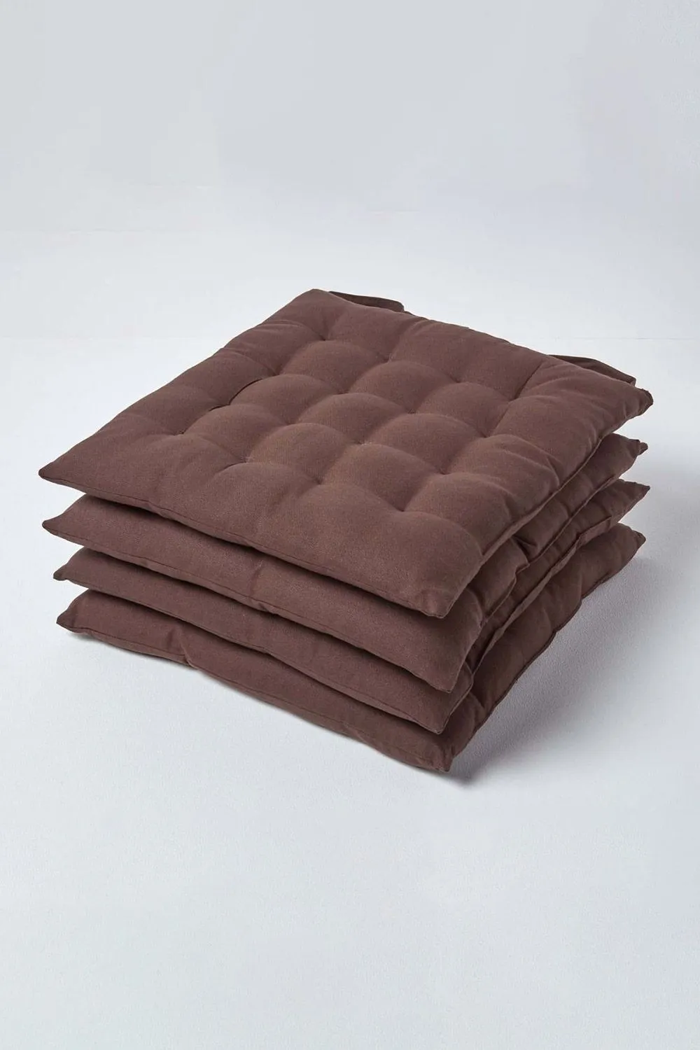 Homescapes 4 Pack Seat Pads Luxury 100% Cotton Indoor Outdoor Garden Cushion, 40cm in Brown 1