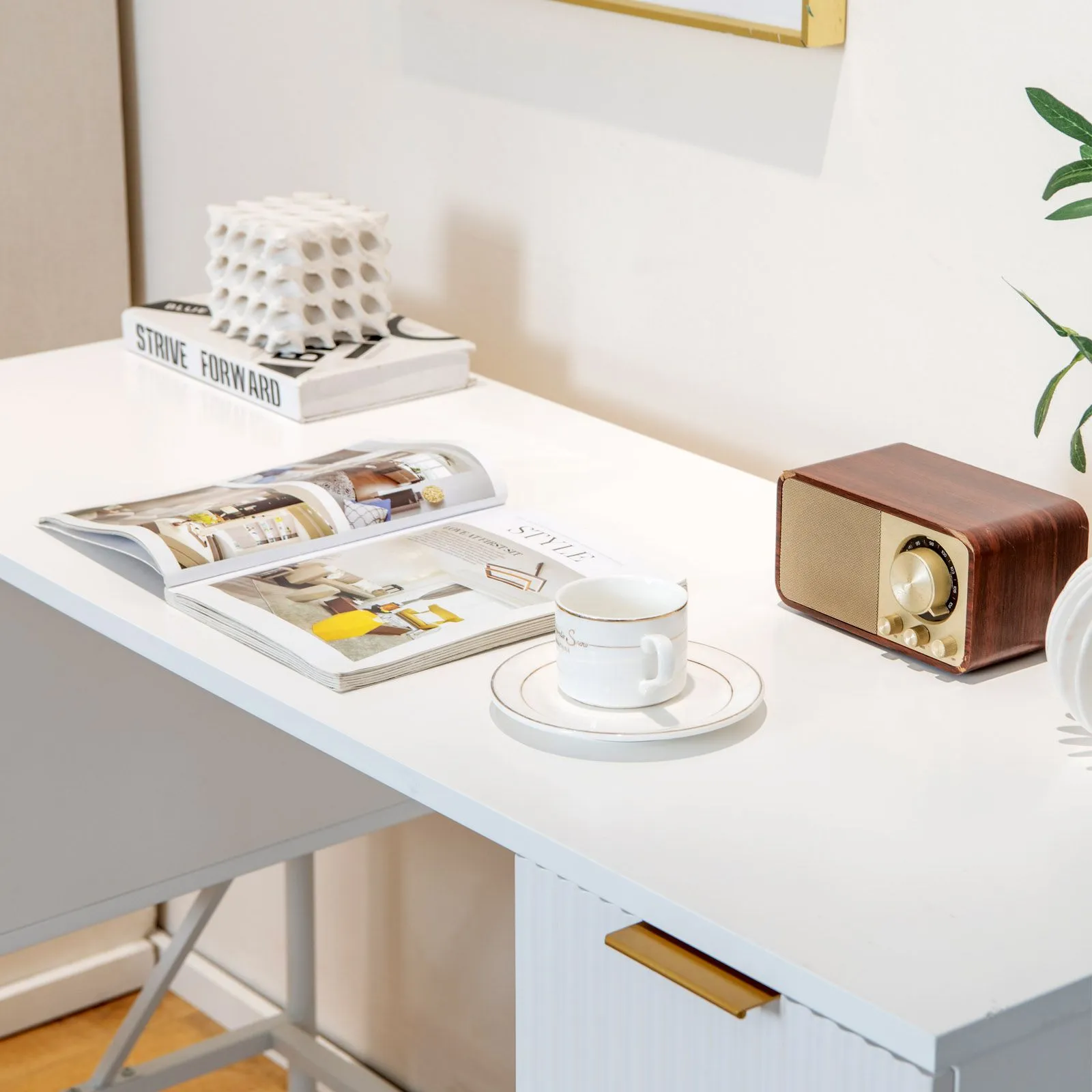 Costway Home Office Desk Computer Desk Study Writing Table PC Workstation W/ 4 Drawers in White 2