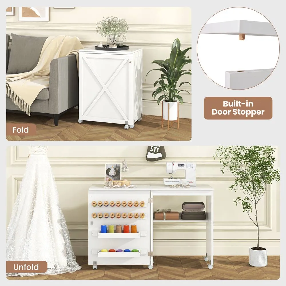 Costway Folding Sewing Table Compact Multipurpose Craft Statio w/Storage-Black in White 4