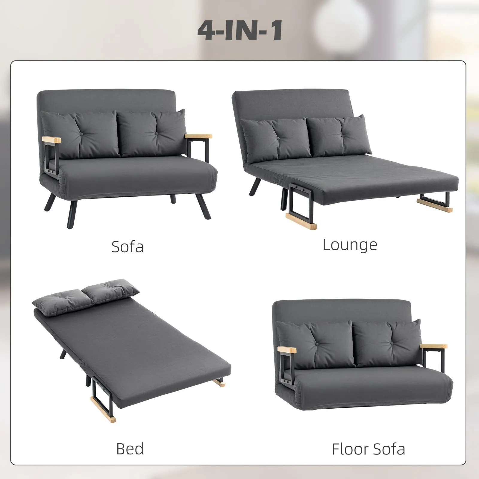 HOMCOM Click Clack 2 Seater Sofa Bed for Living Room, Guest Room in Dark Grey 4