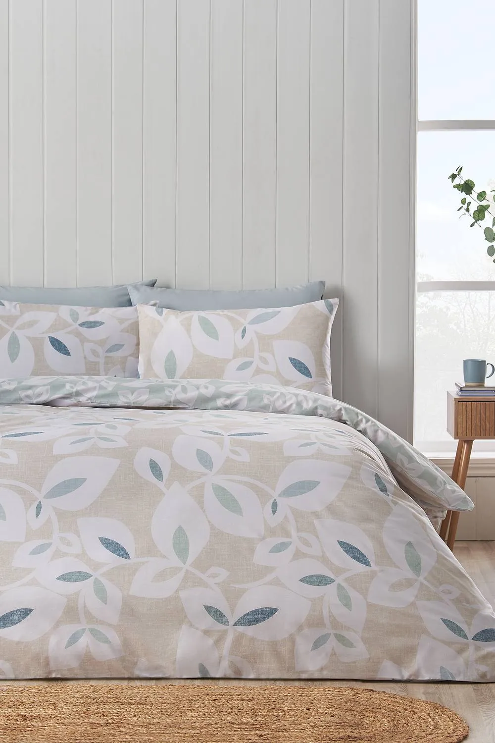 Catherine Lansfield 'Inga Leaf' Reversible Duvet Cover Set in Natural