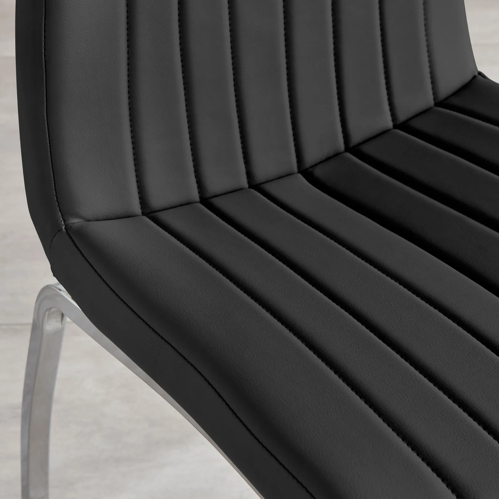 FurnitureboxUK Set of 2 Isco Deep Cushioned Soft Touch Faux Leather Dining Chairs With Silver Chrome Metal Legs in Black 5