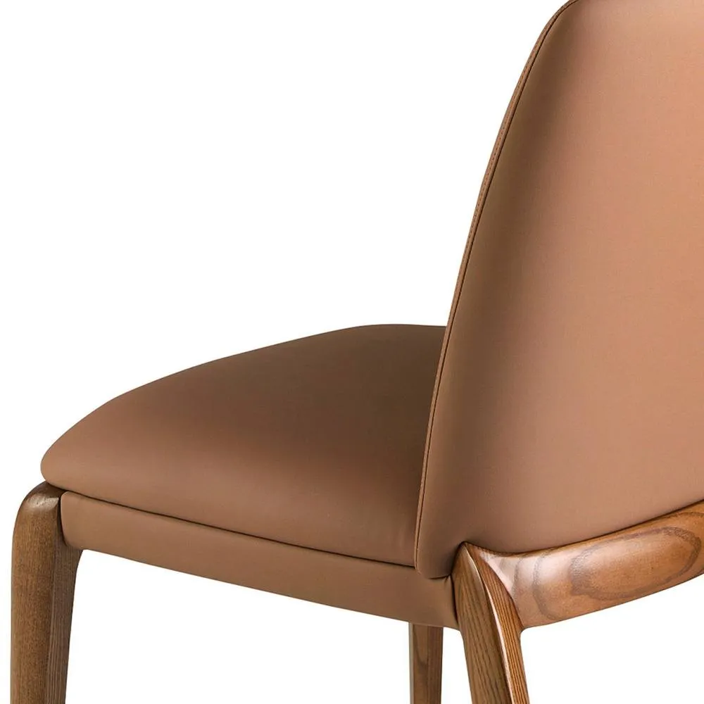 Angel Cerda Brown Leatherette Dining Chair with Walnut-Coloured 5