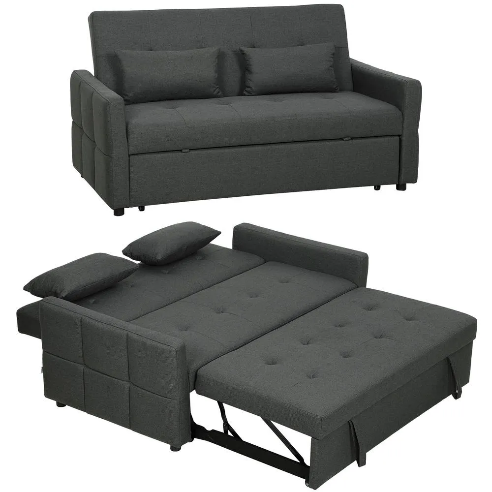 HOMCOM 2 Seater Sofa Bed, Convertible Pull Out Bed Settee, Charcoal Grey in Dark Grey 2