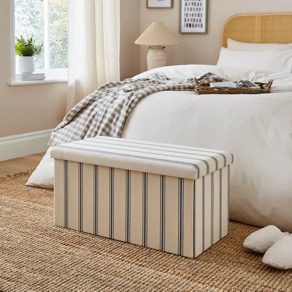 Faux Linen Folkstone Stripe Rectangle Ottoman