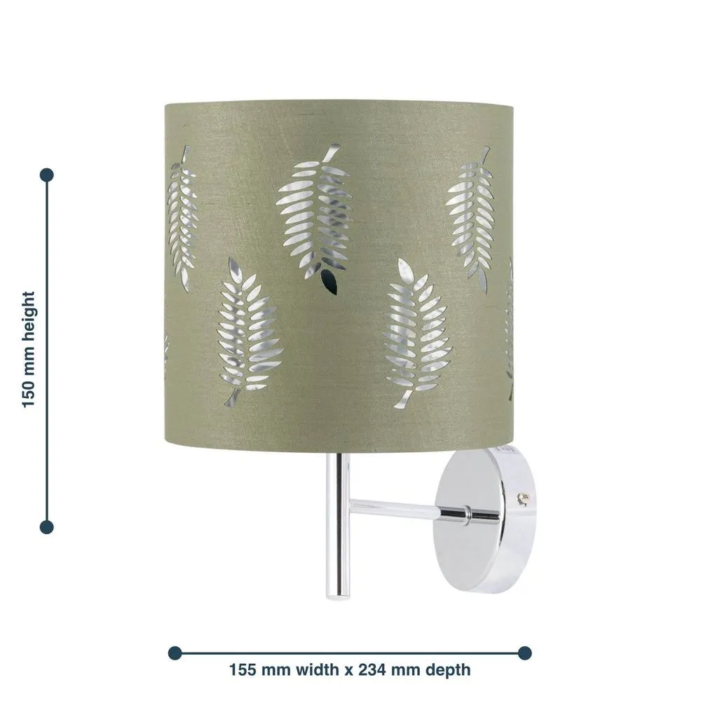 First Choice Lighting Set of 2 Brea - Chrome Wall Lights with Sage Green Fern Shades in Silver 6