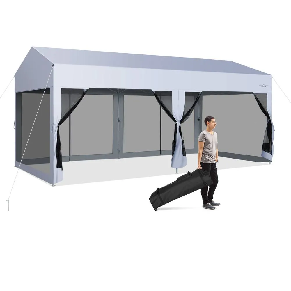 Costway 3 x 6 m Pop-Up Canopy Party Tent Sidewalls Portable Garage in White