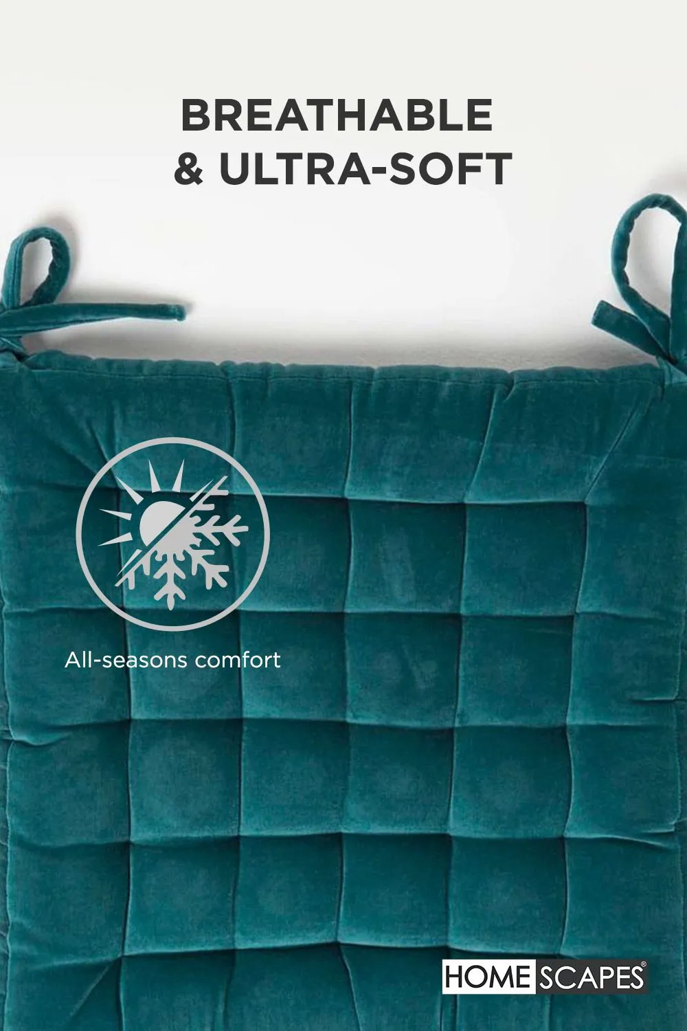 Homescapes 4 Pack Seat Pads Luxury Cotton Velvet Indoor Outdoor Garden Cushion, 40cm in Teal 6