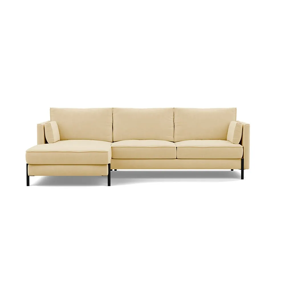 Heal's Tortona Left Hand Facing 4 Seater Corner Chaise Smart Luxe Velvet Biscuit Black Feet 1