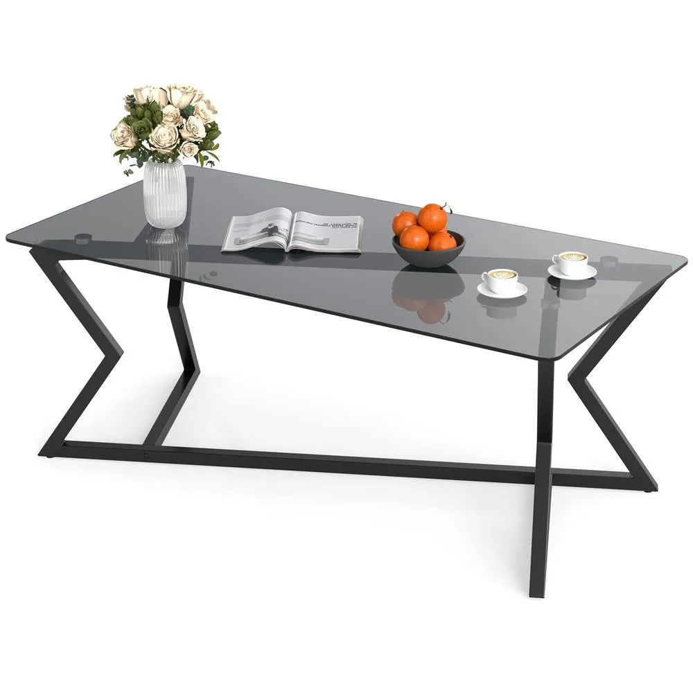 Costway Glass Coffee Table Rectangle Center Table Modern Accent Tea Table in Black