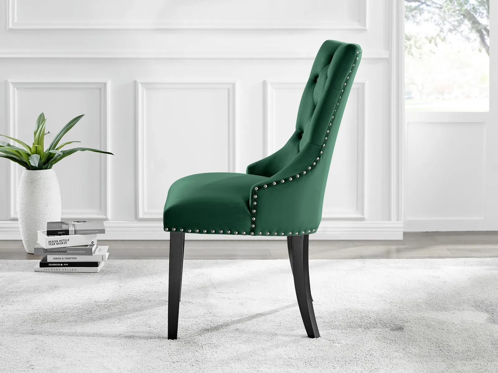 FurnitureboxUK Set of 2 Belgravia Deep Padded Soft Velvet & Chrome Knockerback Dining Chairs With Black Powder Coated Legs in Green 3