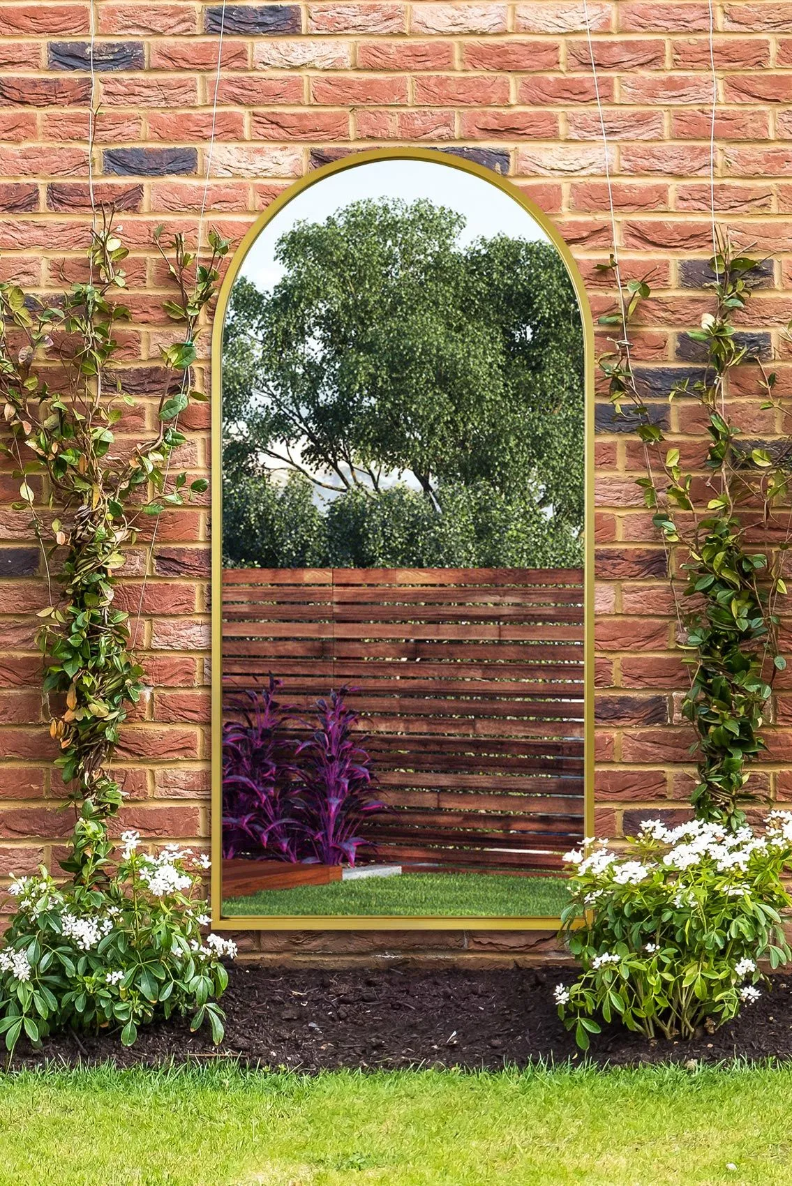 MirrorOutlet Gold Framed Arched Garden Wall Mirror 71" X 35" (180CM X 90CM)
