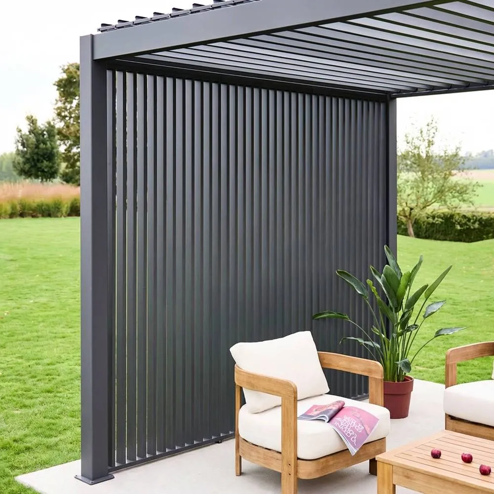 sweeek Louvered pergola aluminium 4 x 3m + 3 100cm vertical louver panels in Dark Grey 4