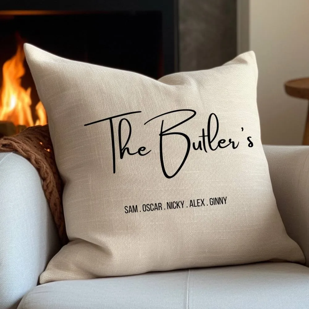 Aye Do Gifts Personalised Family Name Cushion in Cream