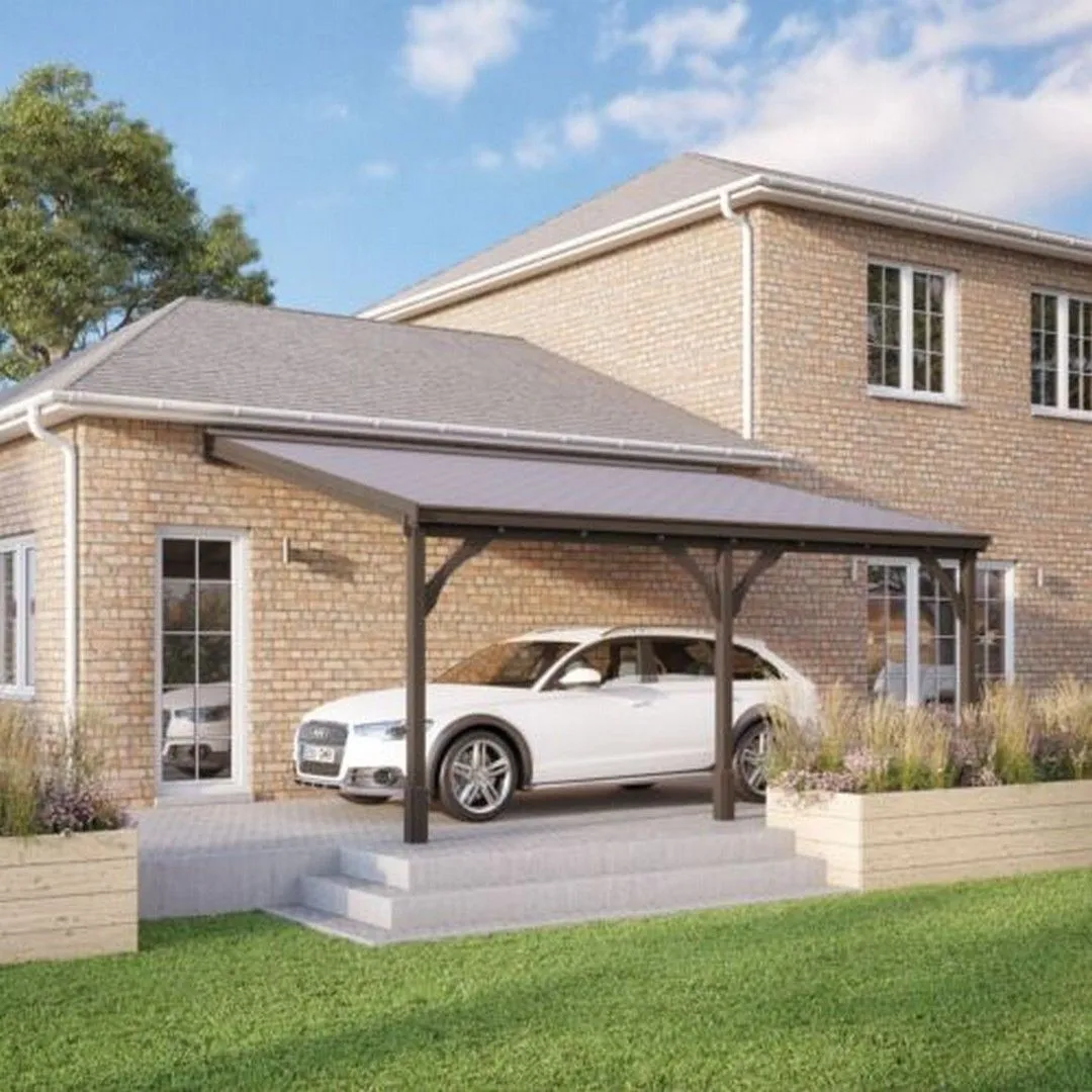Rutland County Garden Furniture Ltd Felt Shingle Roof Car Port 3 Post, Wood - L350 x W722 cm - Light Green in Brown