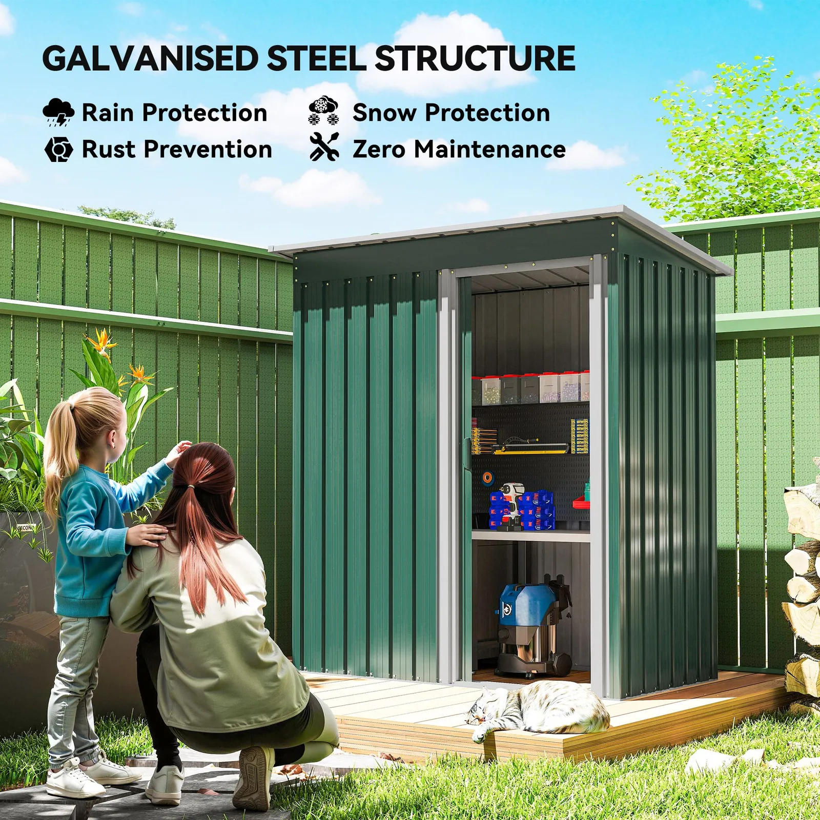 OUTSUNNY 5 x 3ft Garden Storage Shed Sliding Door Sloped Roof Tool in Green 4