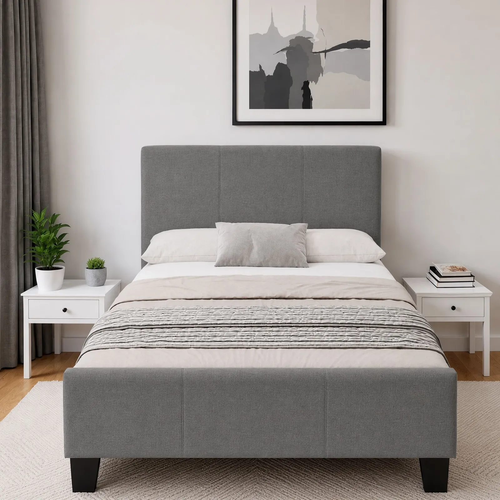 Comfy Living Ltd Modern Hopsack Fabric Upholstered Bedframe in Dark Grey 2