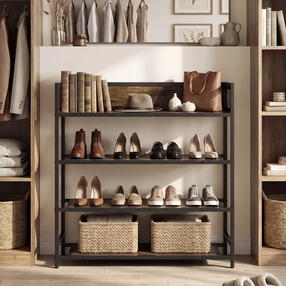 Costway Industrial Shoe Organizer with Metal Frame in Brown 3