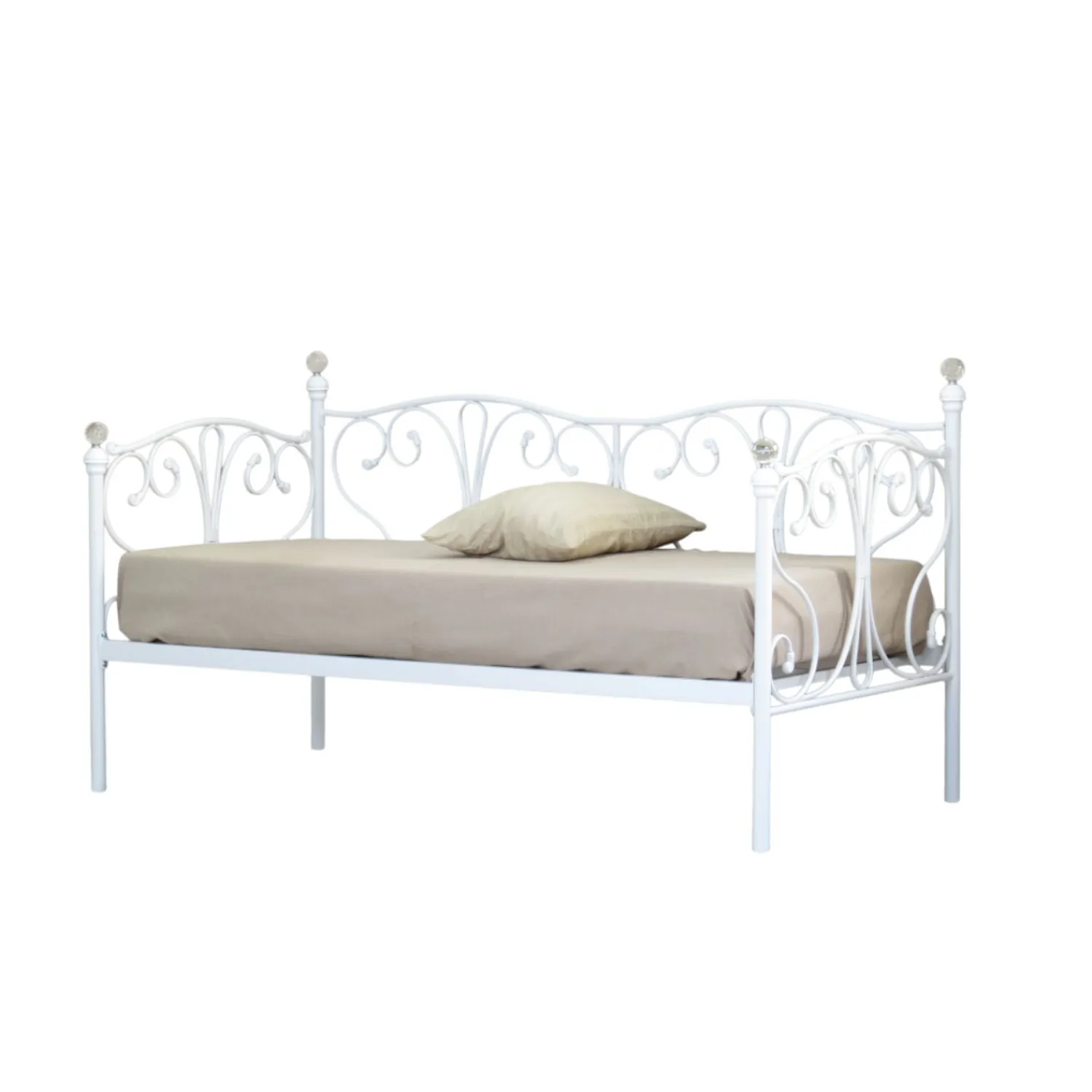 Comfy Living Ltd Metal Crystal Finial Day Bed in White 2