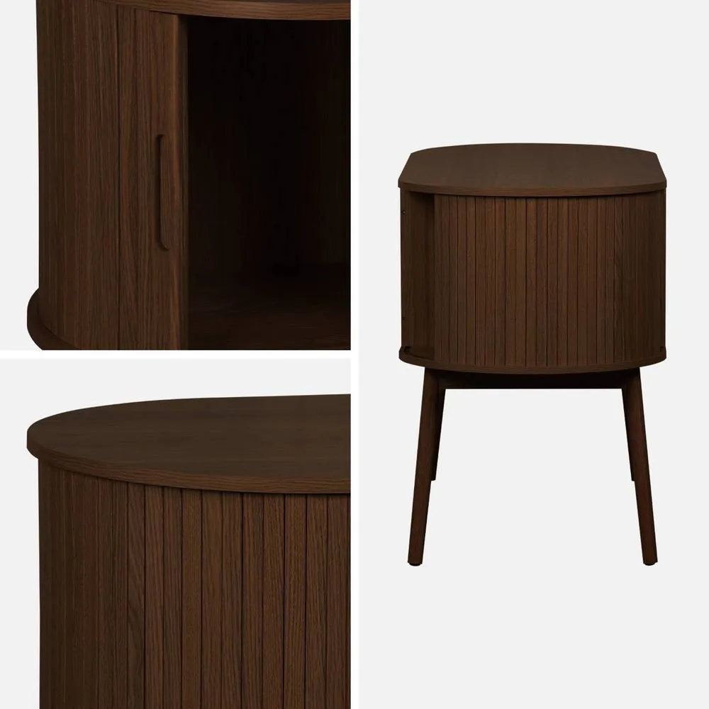 sweeek 120cm grooved wooden-effect oval desk with two storage spaces in Dark Brown 4
