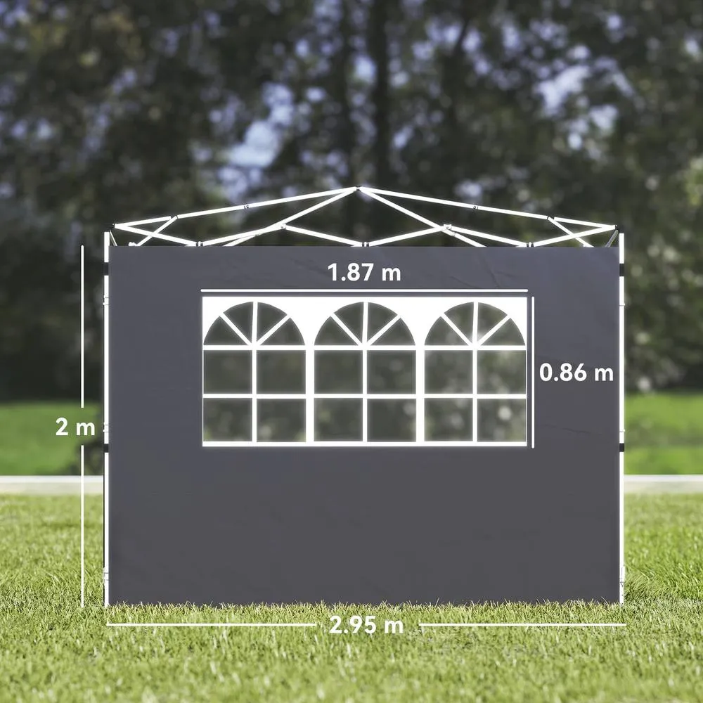OUTSUNNY Gazebo Replacement Exchangeable Wall Panels w/ Window, Dark Grey 3