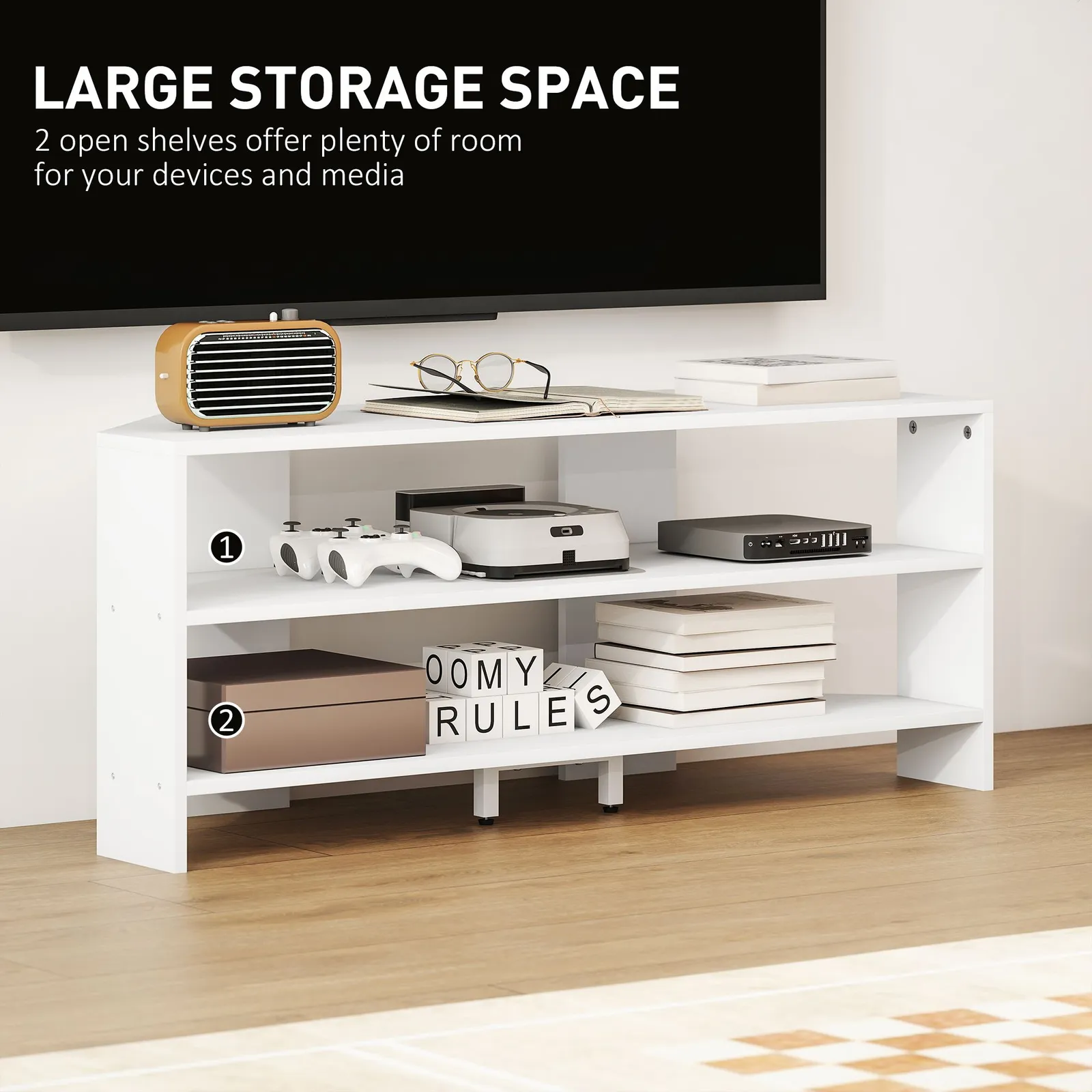 HOMCOM Corner TV Stand, TV Unit with Open Shelves for 47 Inch TV in White 5