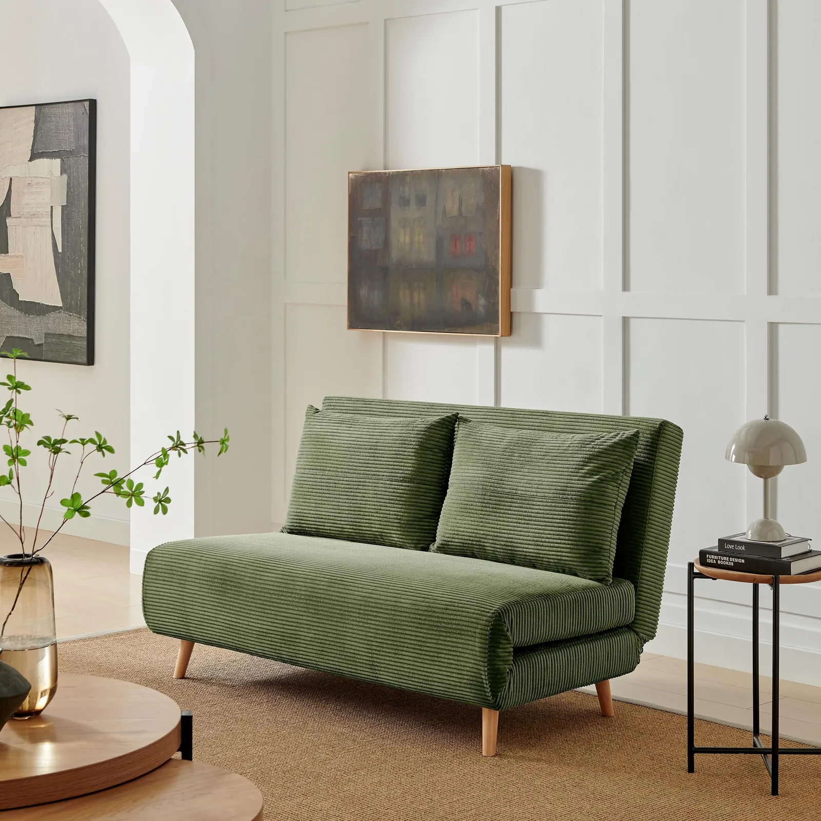 FurnitureboxUK Bobby Green Jumbo Corduroy Folding Double Sofa Bed