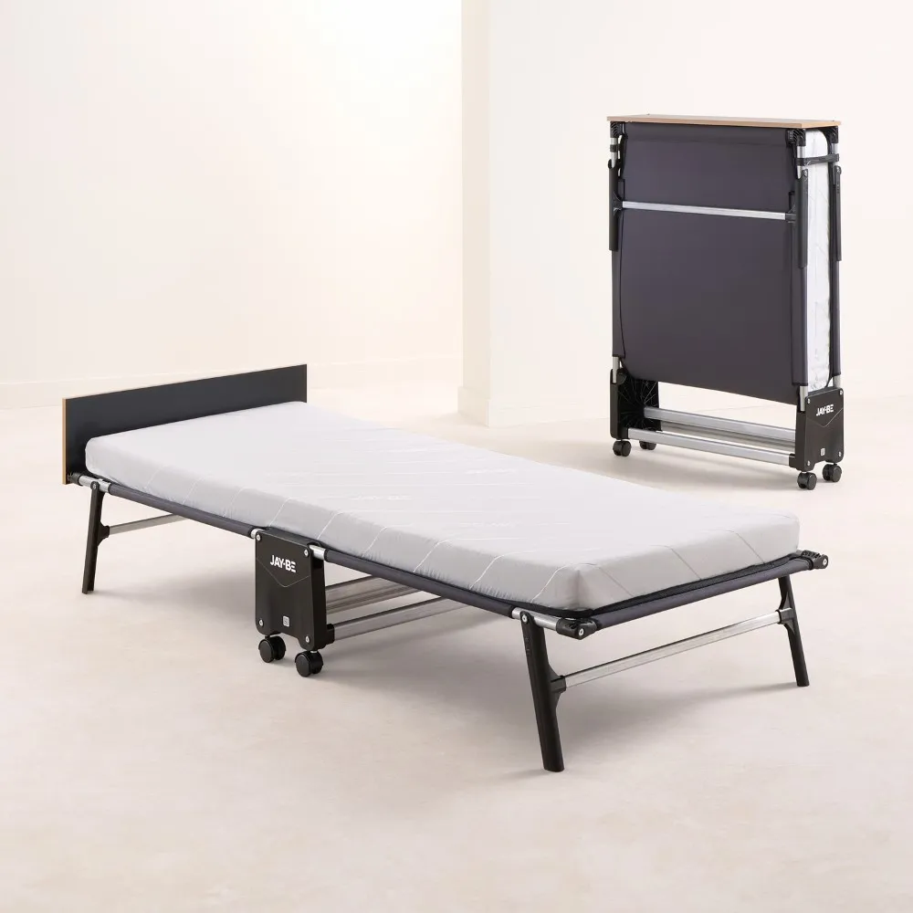 Jay-Be – Single - Rollaway Folding Bed with E-Fibre Mattress – White/Black – Metal/Fabric – 3ft 1