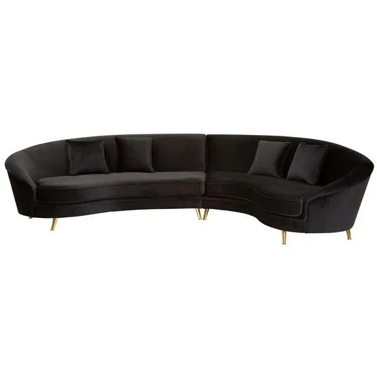 Musica Velvet 5 Seater Curved Corner Sofa In Black