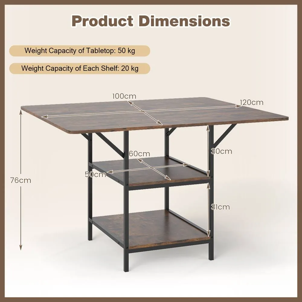 Costway Dining Table for 4-6 Rectangular Dining Table w/Storage Shelves in Brown 2
