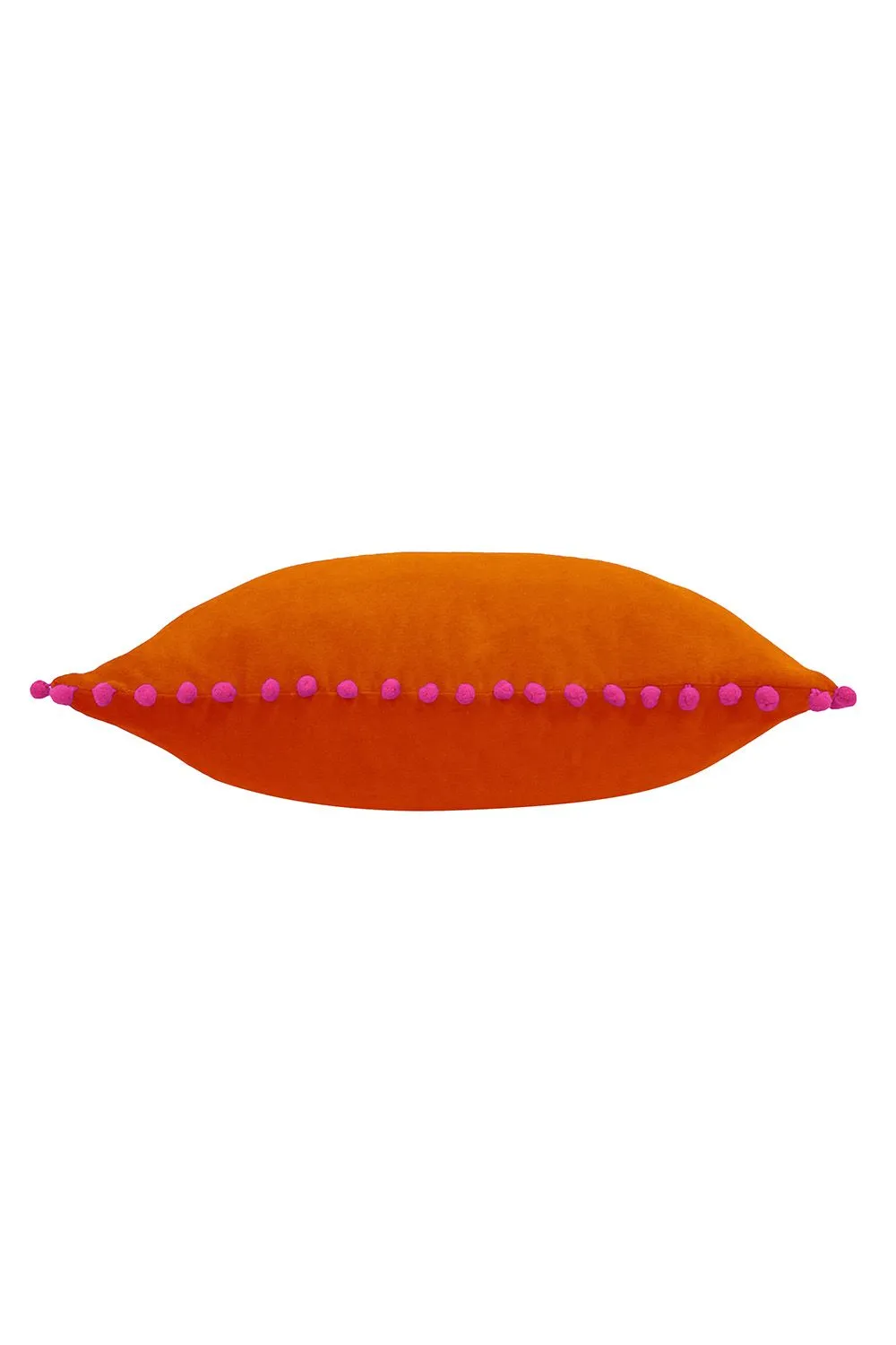 Paoletti Velvet Pom Pom Trimmed Cushion in Orange 2