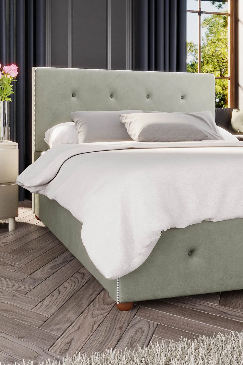 Laurence Llewelyn-Bowen Hesper Ottoman Storage Bed in Plush Velvet Fabric, Custom Made in Duck Egg Blue 3