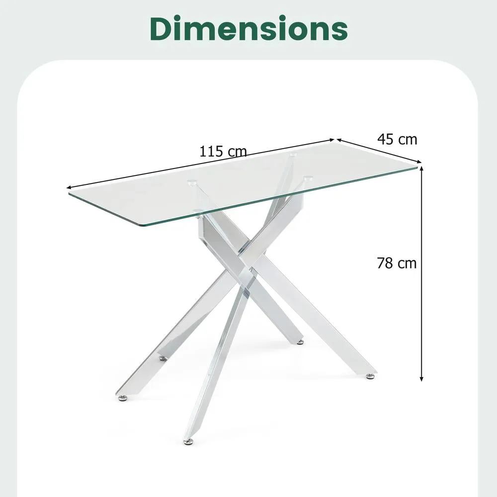 Costway Glass Console Table 115CM Entryway Table w/ Clear Tempered Glass Top in Silver 2