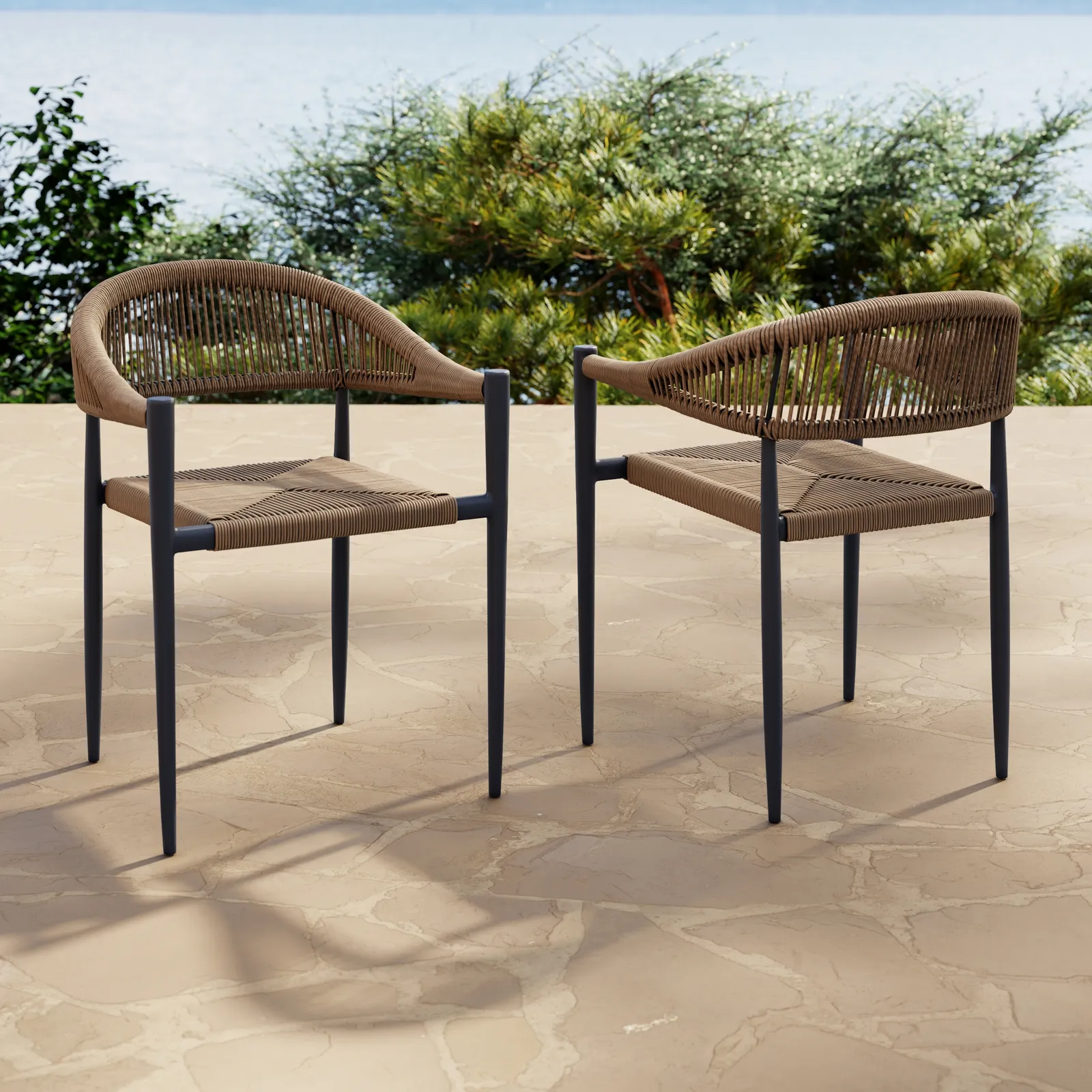Aluminium Stackable Patio Dining Chair Dark Grey Set of 2
