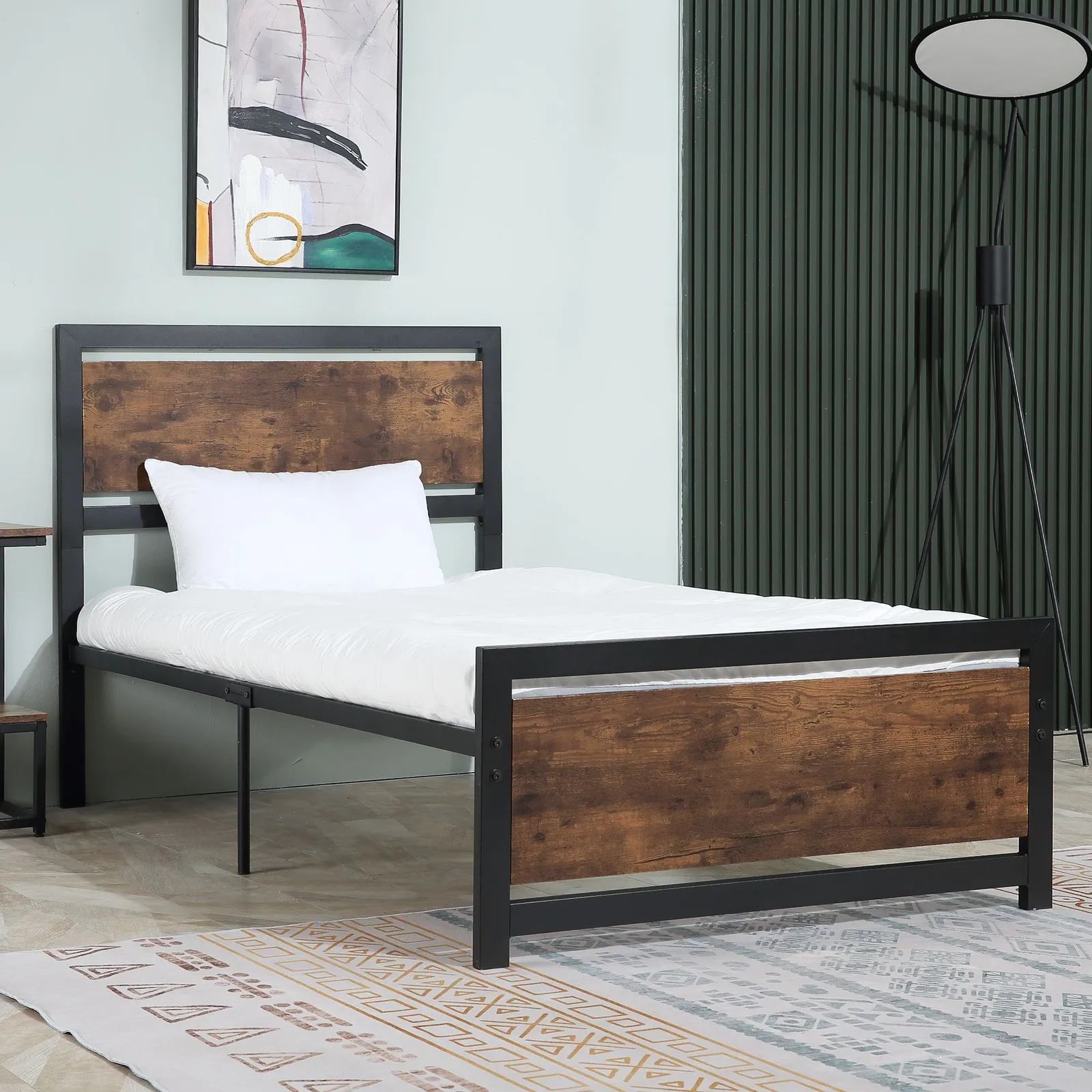 HOMCOM Metal Bed Frame w/ Headboard & Footboard in Black 2