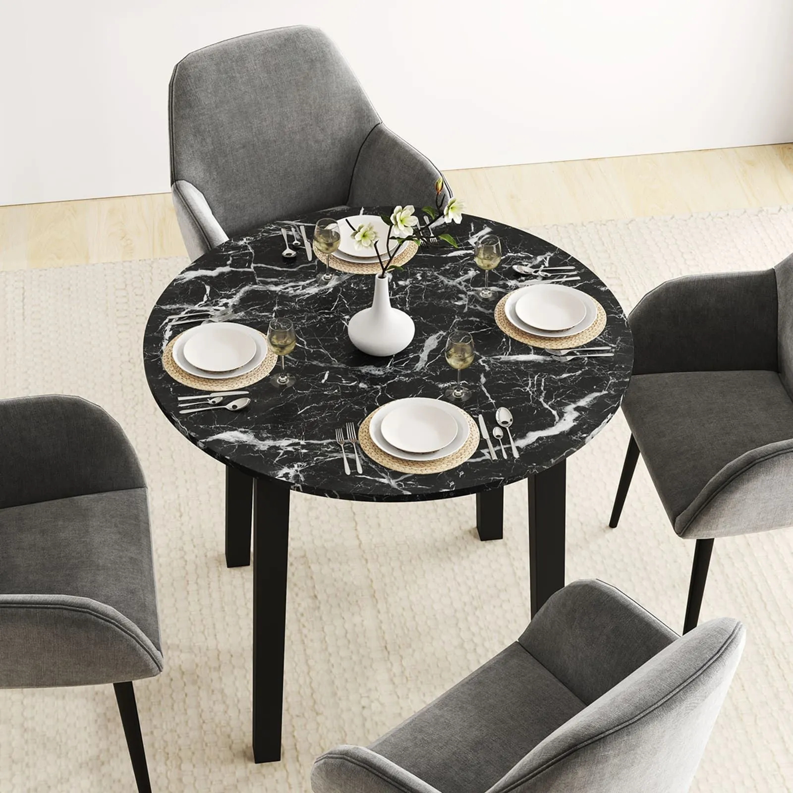 Costway Round Dining Table 35" Kitchen Table w/ Rubber Wood Legs in Black 5
