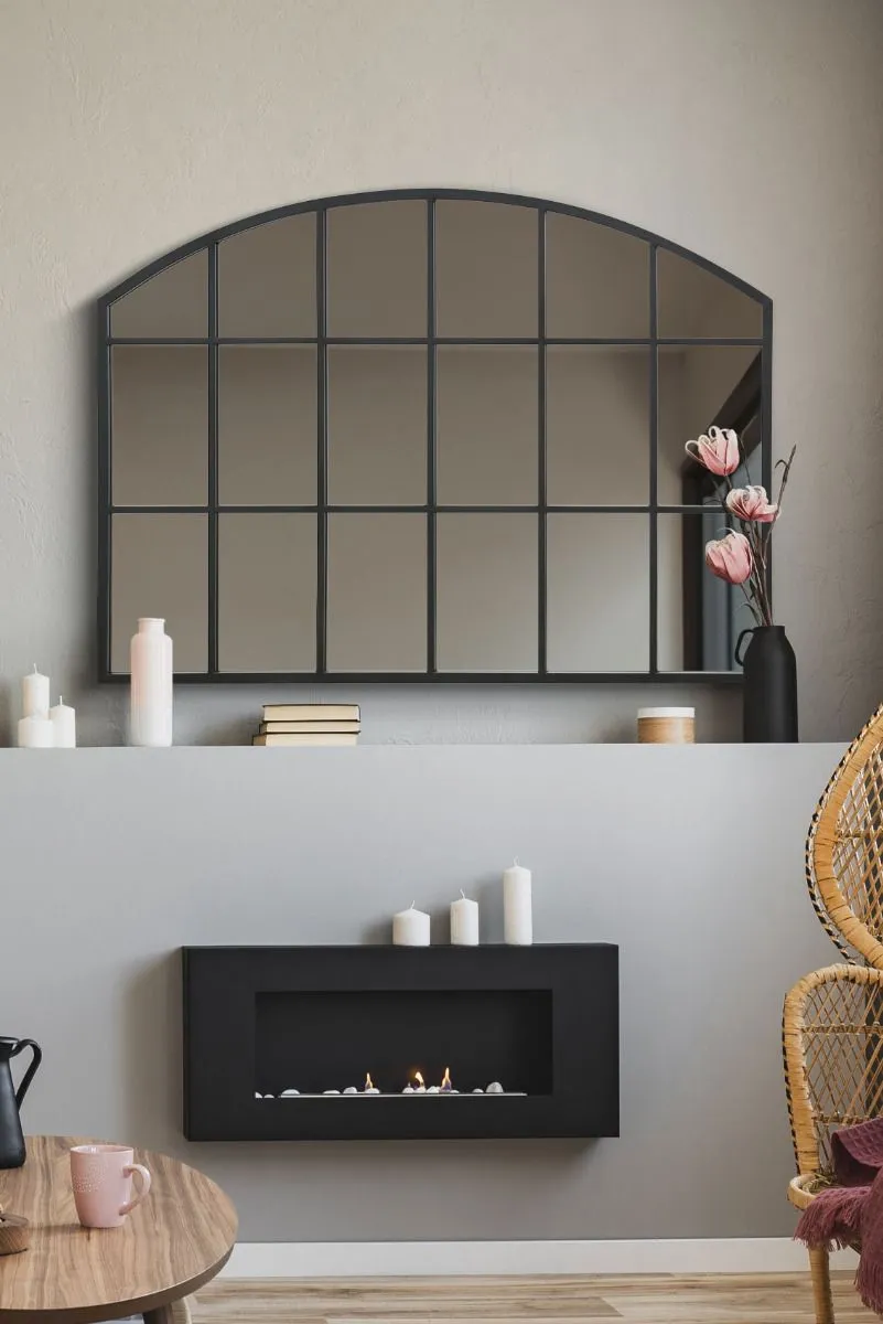 MirrorOutlet Black Framed Arched Wall Over Mantle Mirror 35" X 26" (90CM X 65CM) 2