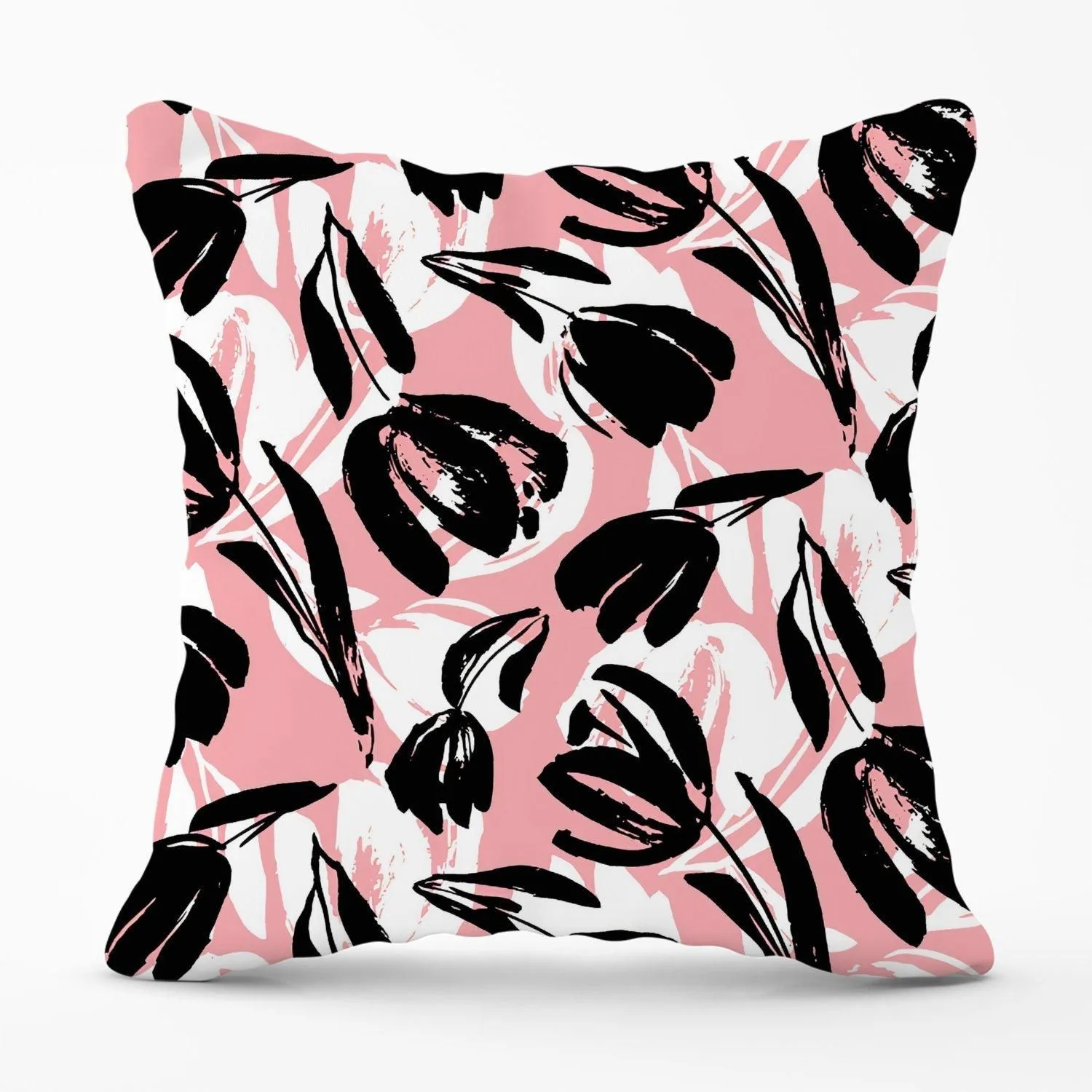 Warren Reed - Designer Nature Flat Spring Flower Motif In Pink & Black Color Outdoor Cushion