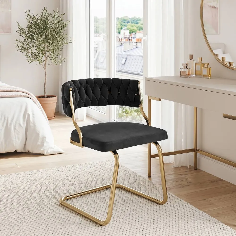 Costway 2PCS Velvet Dining Chairs Upholstered Accent Chairs Kitchen Chairs in Black 3