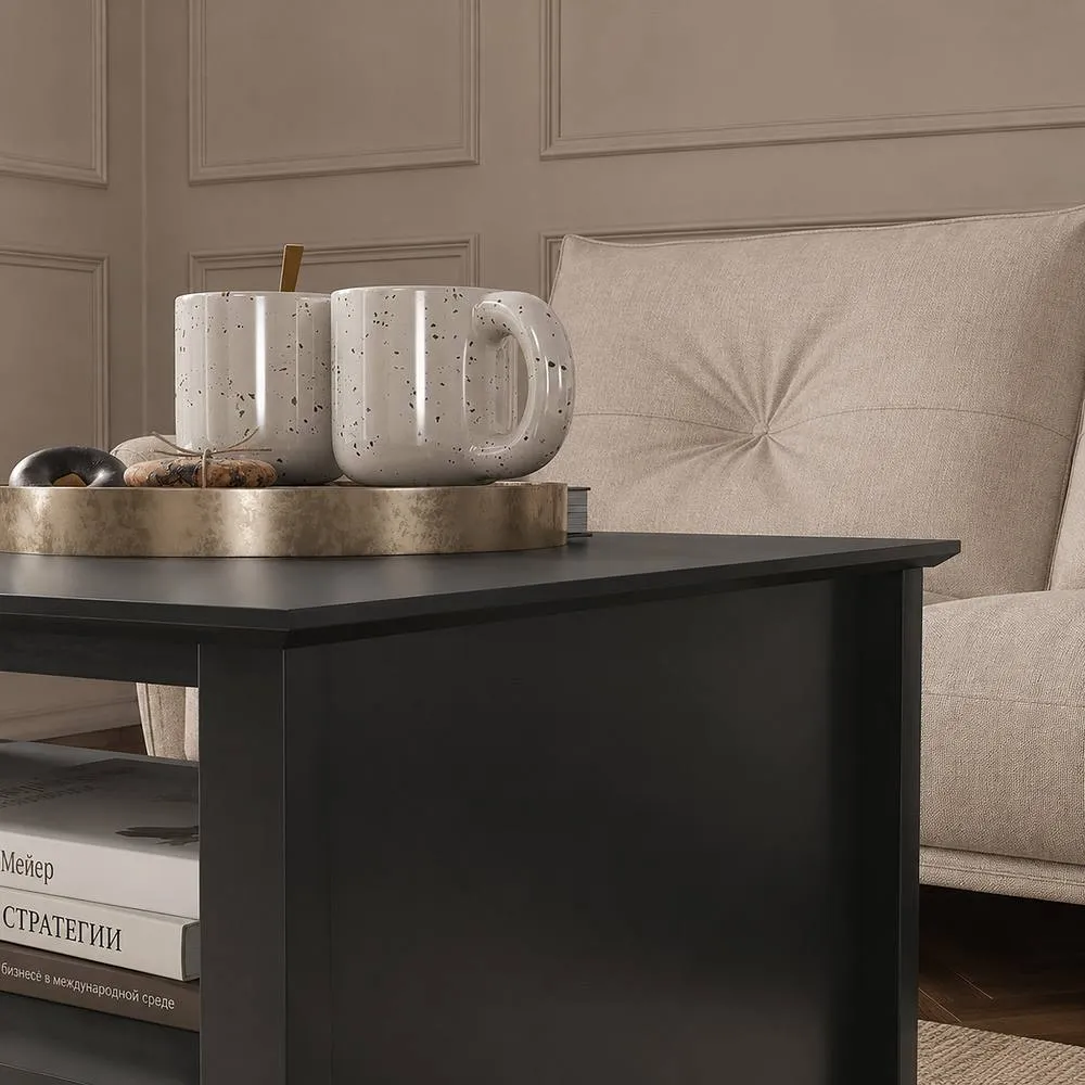 Melody Maison Fluted Four Drawer One Shelf Coffee Table - Hales Black Range 6