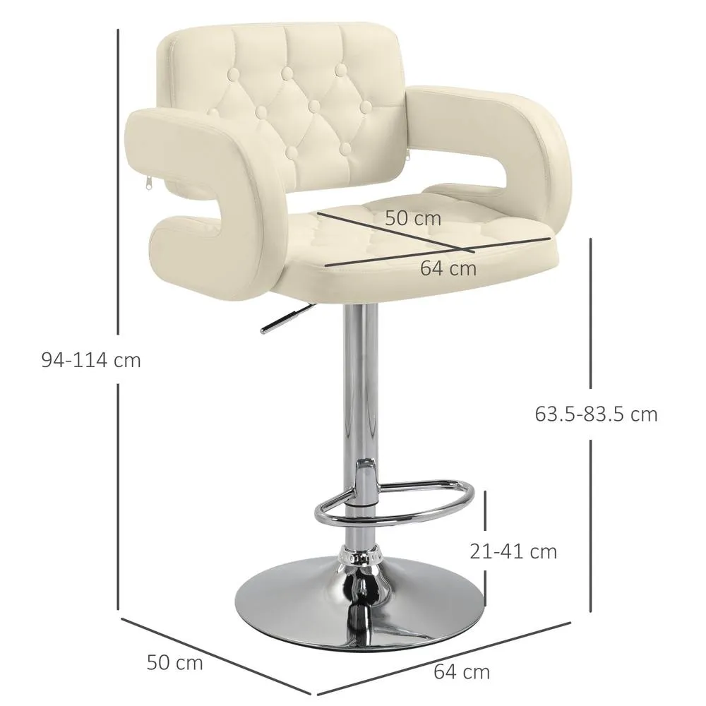 HOMCOM Set of 2 Height Adjustable Barstool with Extra Large Seat, White 3