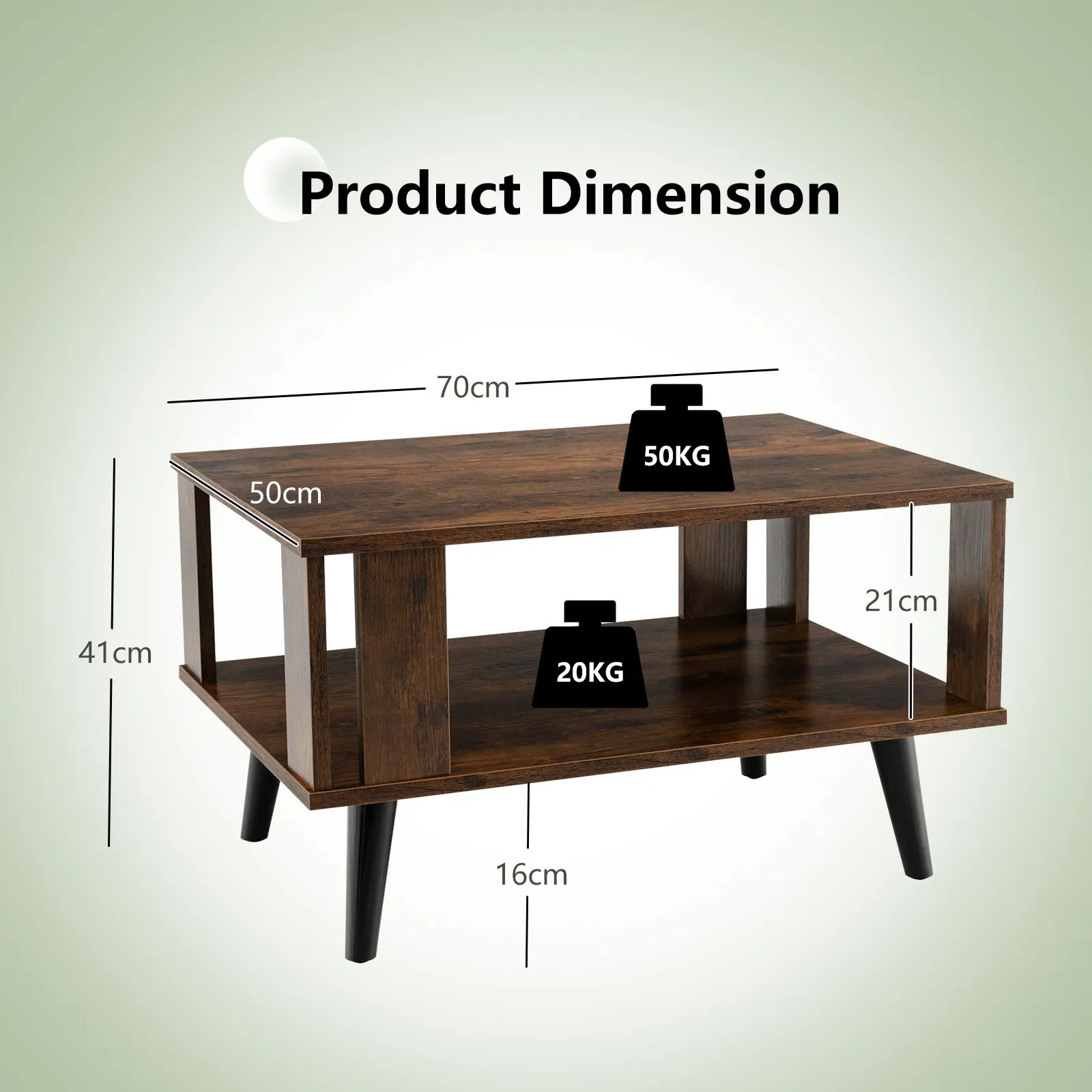 Costway Industrial Coffee Table 2-Tier Wooden Center Table Small Side Table Living Room in Brown 2