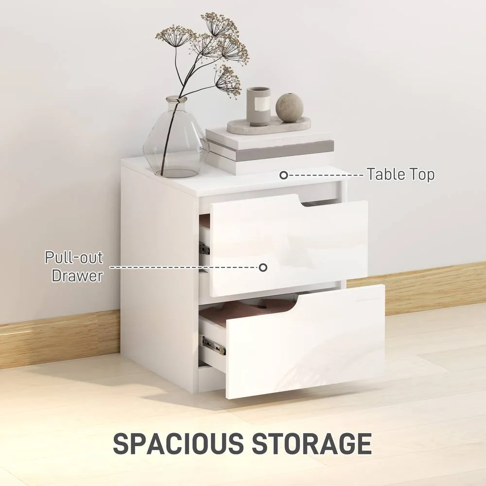 HOMCOM Bedside Table Set of 2 with 2 Drawers for Bedroom, Living Room, White 5