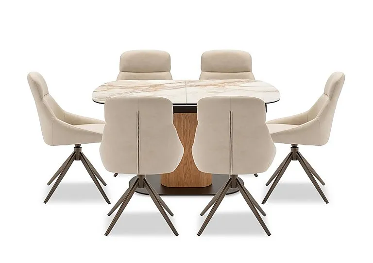 Arno Pop Up Extending Dining Table and 6 Faux Leather Swivel Chairs - 130-cm - Stone